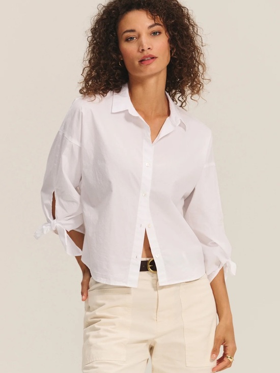 Skies Are Blue Tops - Classic White Tie-Sleeve Button-Down Shirt